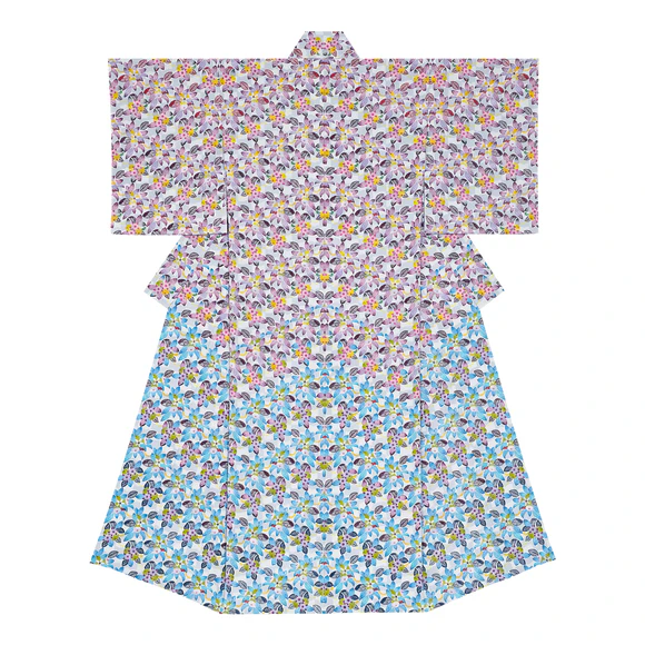 Kimono with Design in Bingata “Double Stencil Shikuwasa Fragrant Wind”