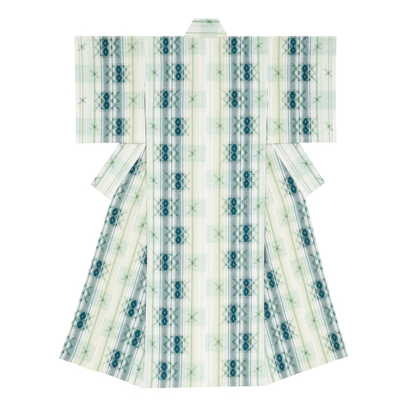 Kimono of Tsumugi with Kasuri “Sunshine Filtering Through Foliage”