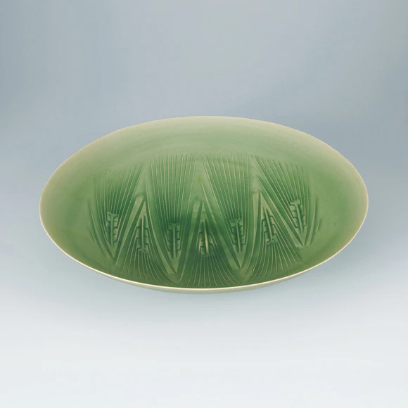 Bowl with Green Celadon Glaze and Wheat Design