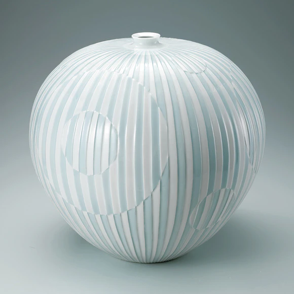 White Porcelain Flower Vase with Pale Blue Glaze