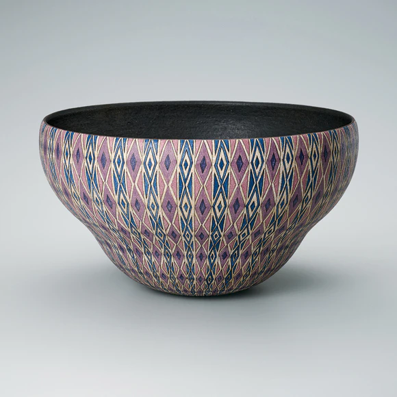Bowl with Blue Glaze and Fabric Texture Pattern