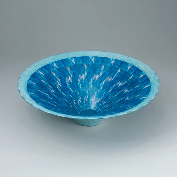 Bowl with Blue Multi Layered Geometric Pattern