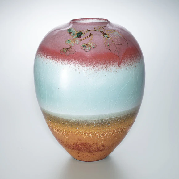 鉄絵銅彩秋海棠文壺