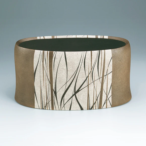 Flower Vessel with Fabric Texture Pattern and Line Design
