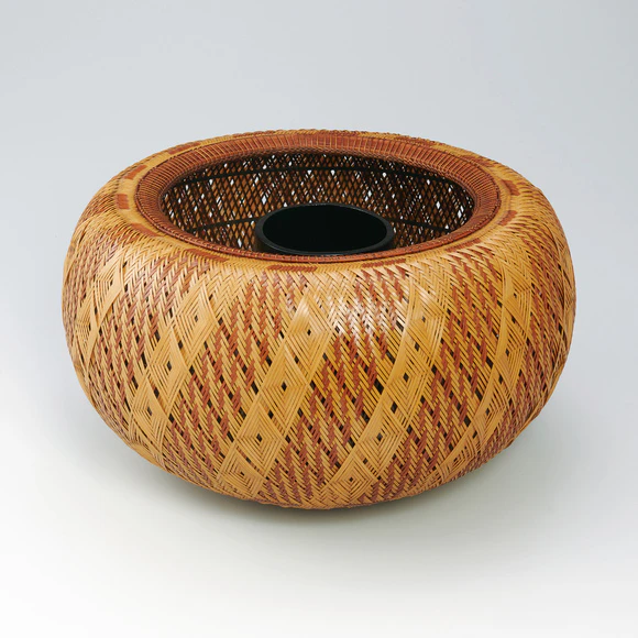 Flower Basket with Diamond Design in Kasane-ami Weave “Lotus Flower Formed of Diamond Shapes”