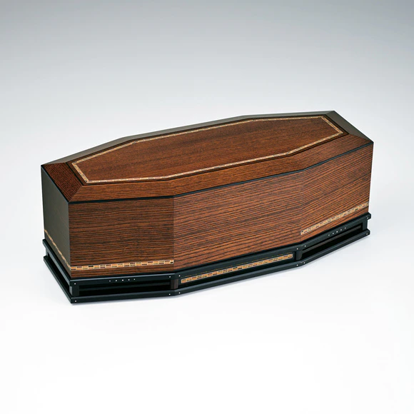 Octagonal Box of Zelkova Wood with Mosaic Inlay Finished in Wiped Urushi