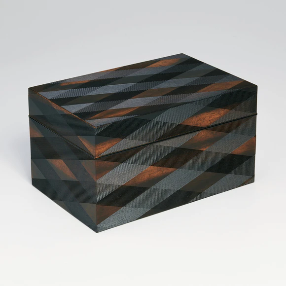 Box of Black Streaked Persimmon Wood with Diagonal Light Line Design