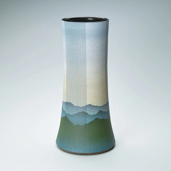 Vessel with Mountain Range Design in Colored Slip