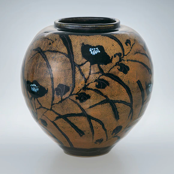 Jar with Iron Glaze and Flowering Plant Design