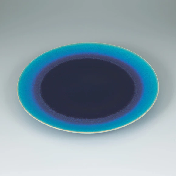 Vessel with Blue Glaze and Ripple Design “Blue Hole”