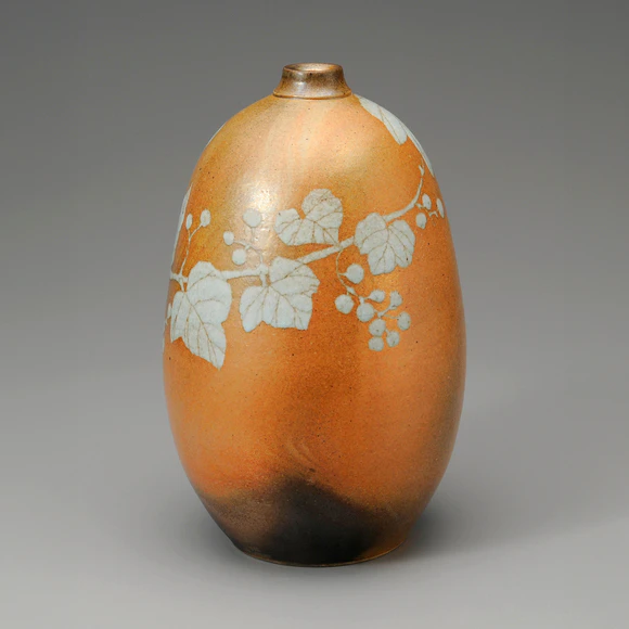 Ivy Patterned Flower Vase with Iron Glaze and Kiln Mutation Effects