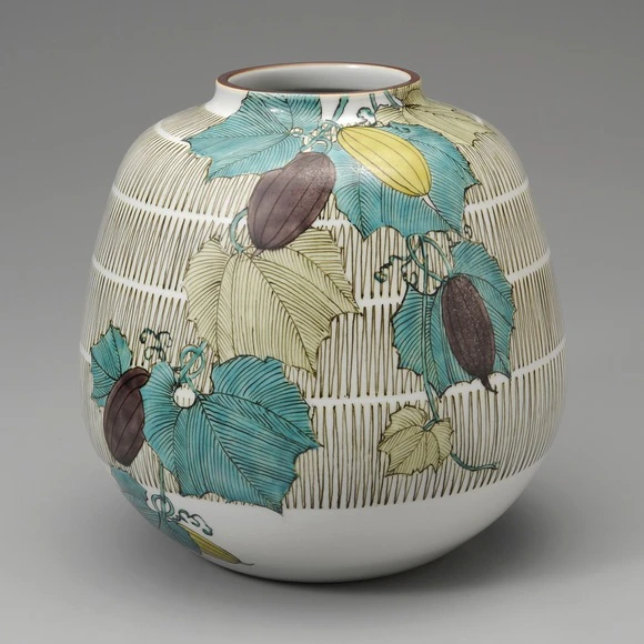 Jar with Snake Gourd Design in Overglaze Enamel and Light Colored Glaze