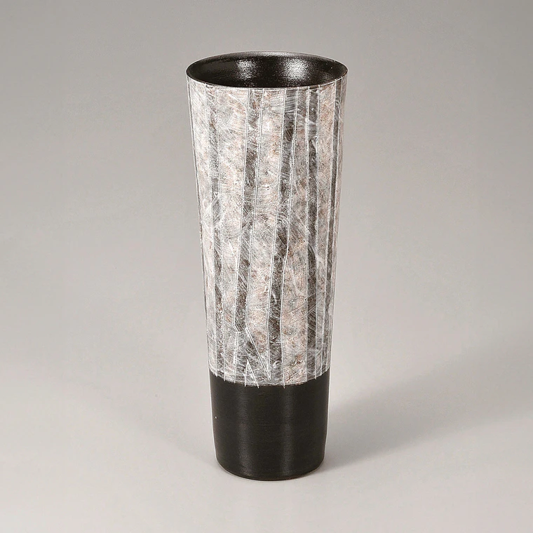 photo Flower Vase with Black Slip and Line Design