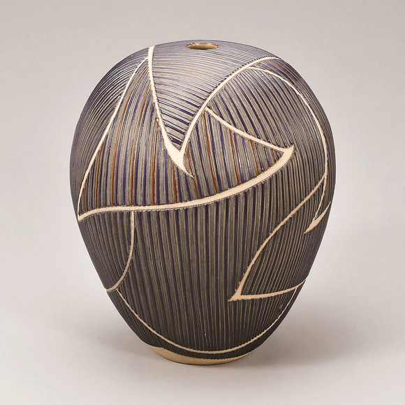 Iron Cobalt Glaze Line Patterned Vase
