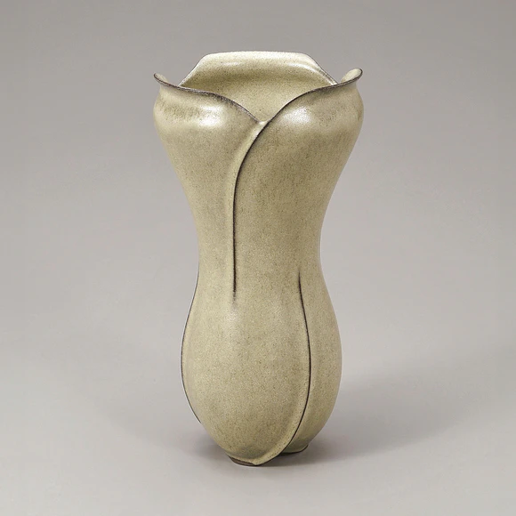 Light Green Glazed Flower Vase with Curved Line Design