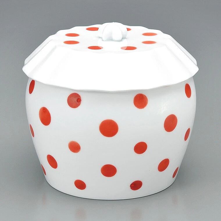 photo Flower Vase with Red Overglaze Enamel Dot Design