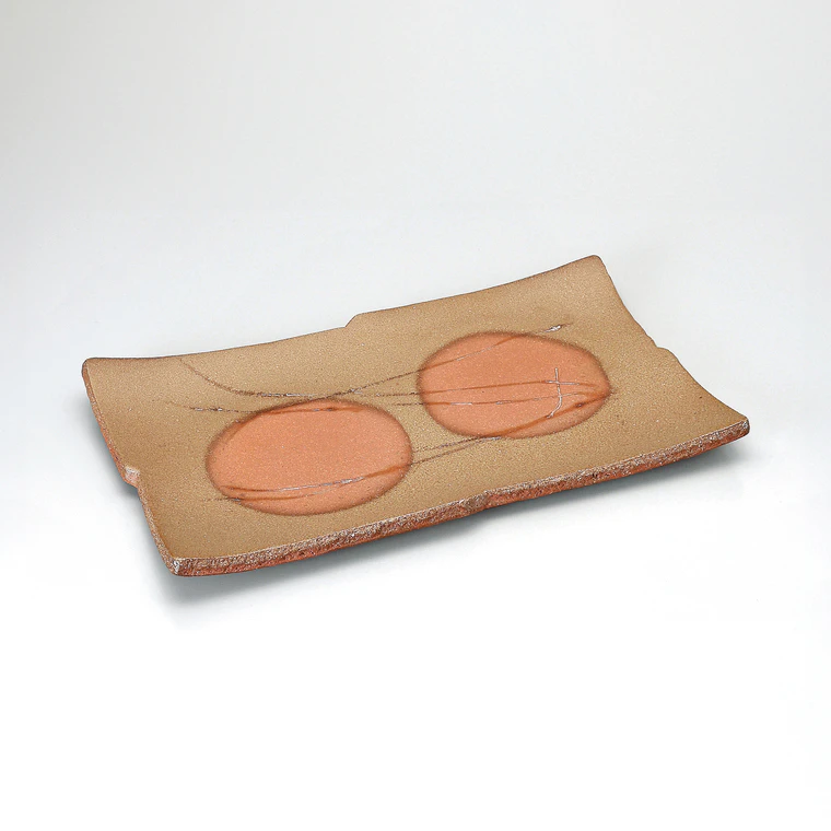 photo Bizen Rectangular Plate Shaped by Beating