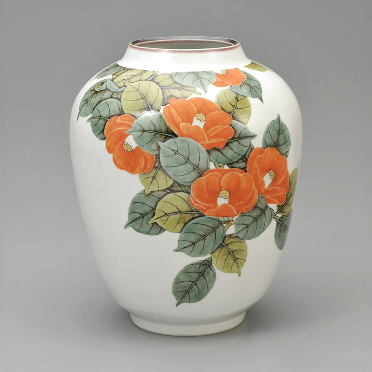 photo 色絵椿紋面取壷