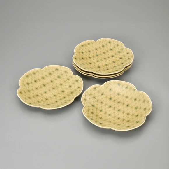 Set of Flower Shaped Plates with Yellow Glaze (Set of 5)
