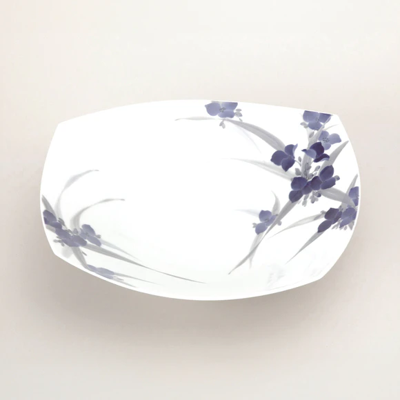 Square Bowl with Design in Underglaze Blue Asiatic Dayflower