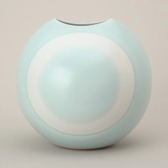 Flat Vase with Celadon Glaze, Blurred White Decoration and Circle Pattern