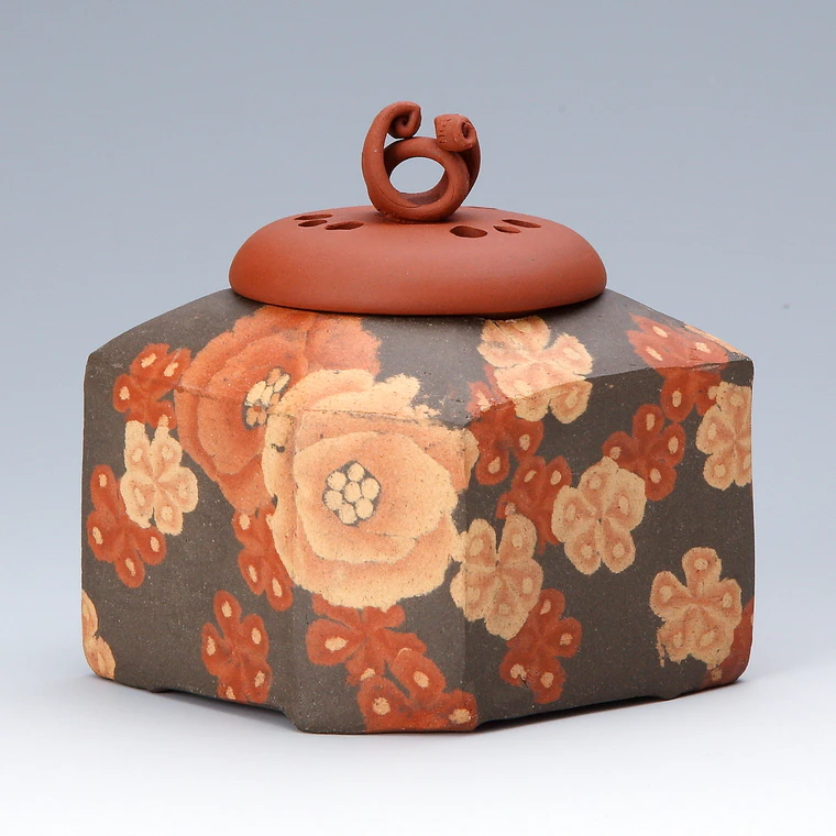photo Mumyōi Incense Burner with Marbled Flower Design