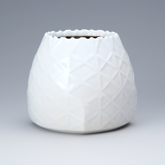 White Porcelain Flower Vase with Engraved Decoration