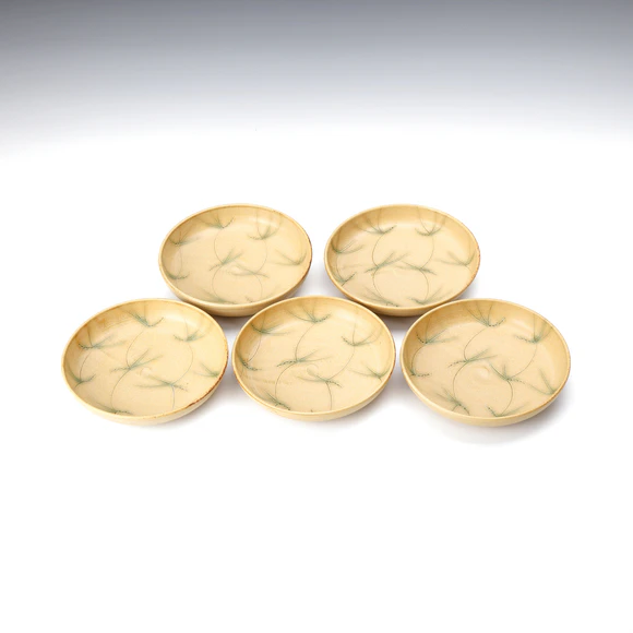 Set of Bowls with Yellow Glaze and Grass Design (Set of 5)