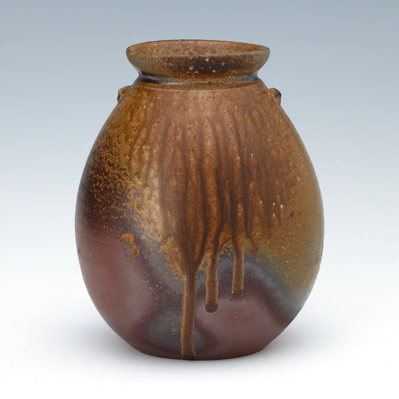 Bizen Flattened Jar with Running Ash Glaze