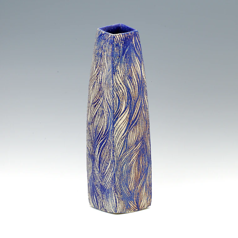 photo Flower Vase with Wave Design in Colored Glaze