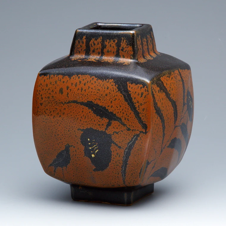 作家もの 作家 伊藤東彦 布目 湯呑 白花 共箱 手描き フリー