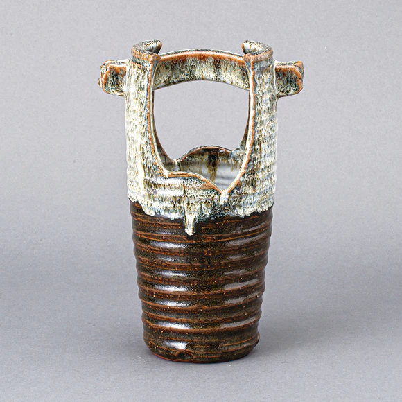 Hagi Hand Pail Flower Vase with Iron Glaze