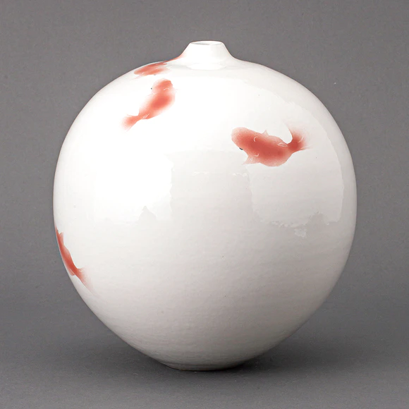 魚紋太鼓形花器　陶芸家村田森作品　新品未使用　激レアアイテム 金魚文花器(安田 直子)｜ギャラリージャパン