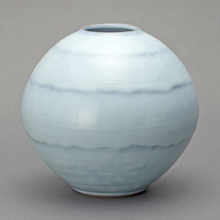photo Jar with Stripe Design and Grayish Blue Glaze
