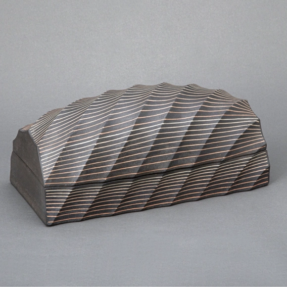 Ridged Box with Inlaid Line Design and Charcoal Finish