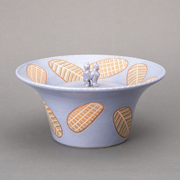 Covered Vessel with Design in Colored Inlay