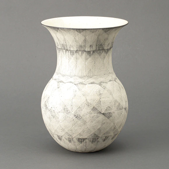 Flower Vessel with White Slip Decoration