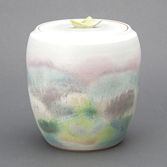 Tea Ceremony Fresh Water Jar with Design in Colored Glaze