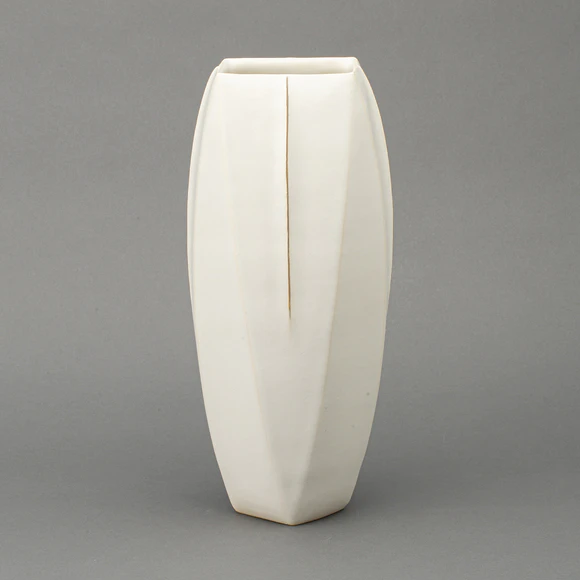 Flower Vase with White Glaze and Ridge Line Design