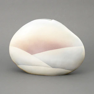 Cloud Shaped Flower Vessel with Design of Sunset Tinted Snow Covered Mountain
