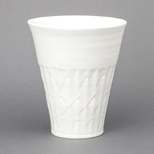 White Porcelain Flower Vase with Engraved Decoration