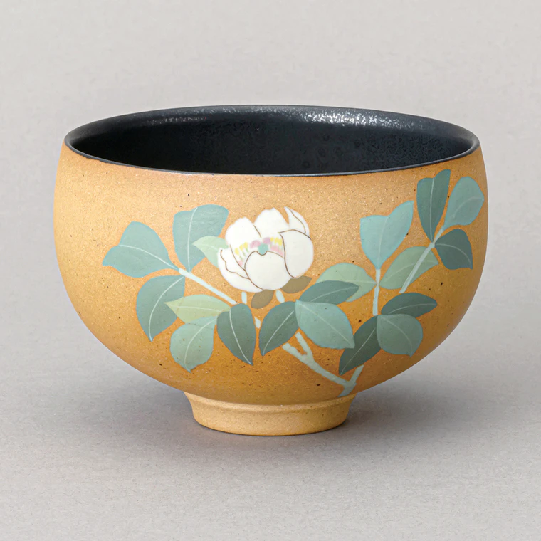 photo Tea Bowl with Inlay and Forest Peony Design