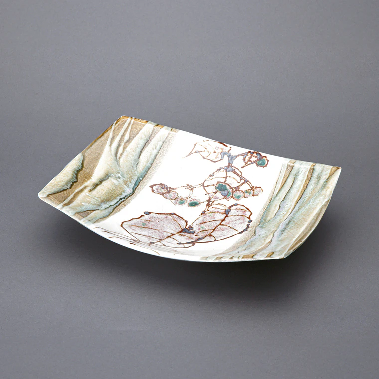photo Bowl with Underglaze Iron Painting, Copper Red and Begonia Design