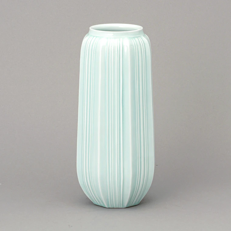 photo Pale Blue Celadon Jar with Faceted and Shinogi Carving