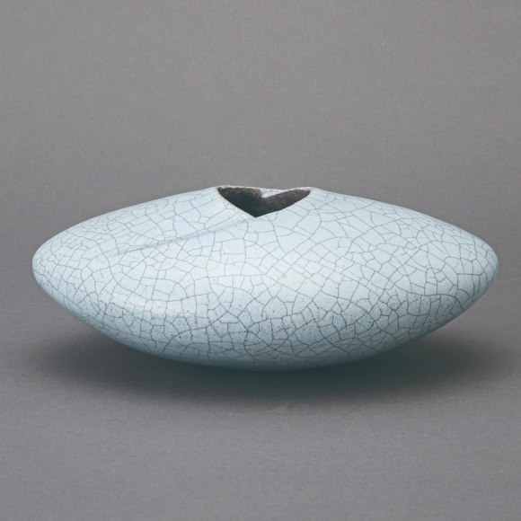 Flower Vessel with Pale Blue Glaze and Charcoal Finish