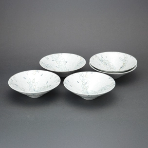 Set of Bowls with Water Design in Glaze Painting