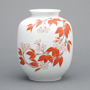 Flower Vase with Cherry Blossom Design on Milky White Background