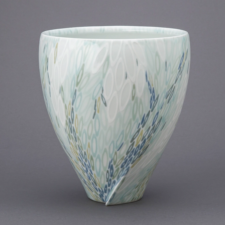 photo Flower Vase with Water Pattern in Colored Glaze