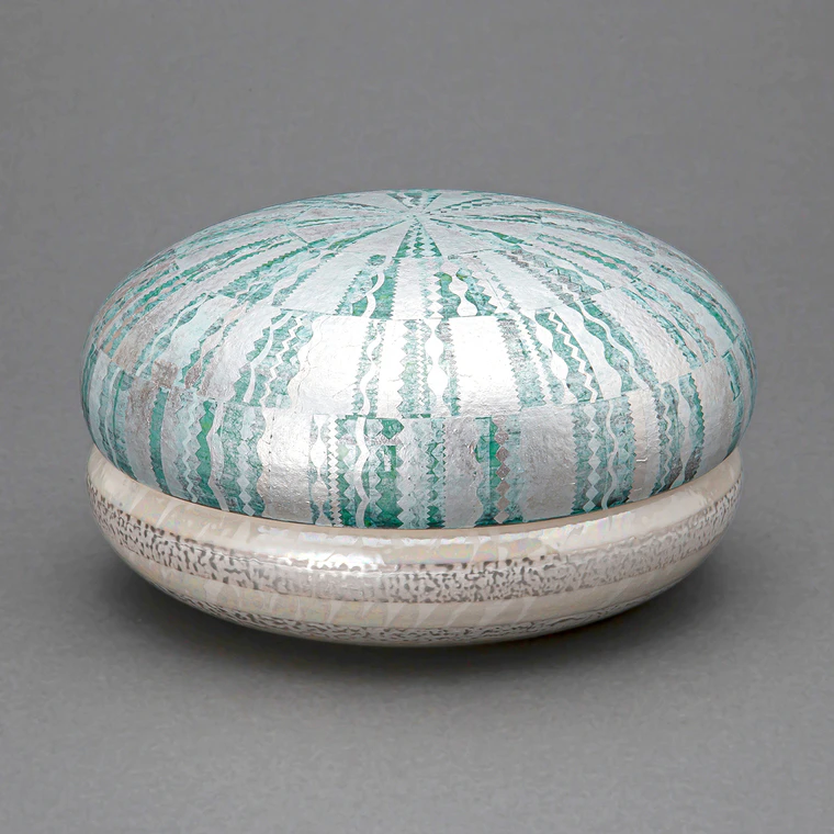 photo Covered Food Box with Silver Decoration and Dull Emerald Glaze Lingering Feeling