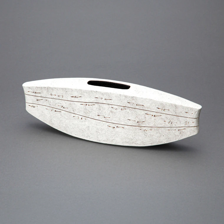 photo Flower Vessel with Stamped Design and White Slip